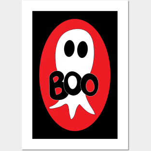 Cute Halloween ghost cartoon with BOO text Posters and Art